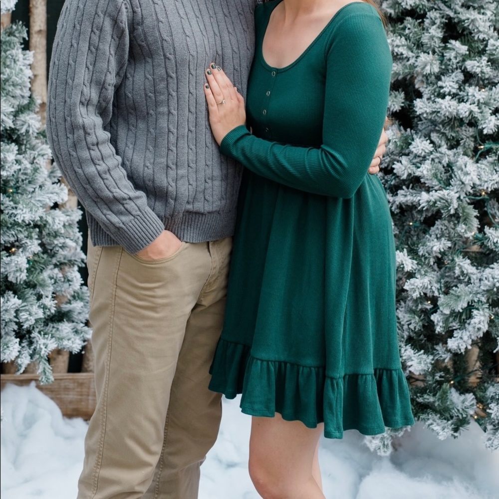 Green waffle knit dress